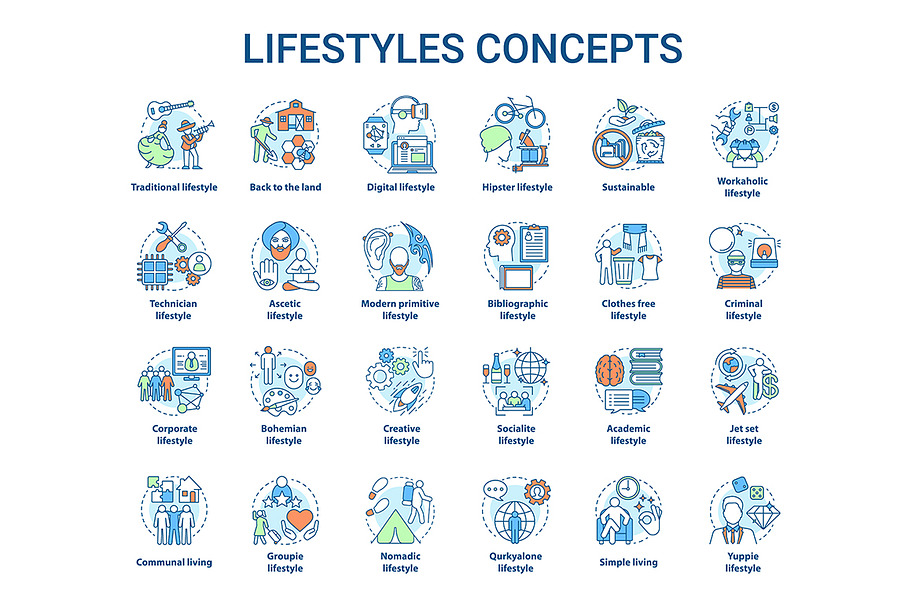 Lifestyles concepts icons set