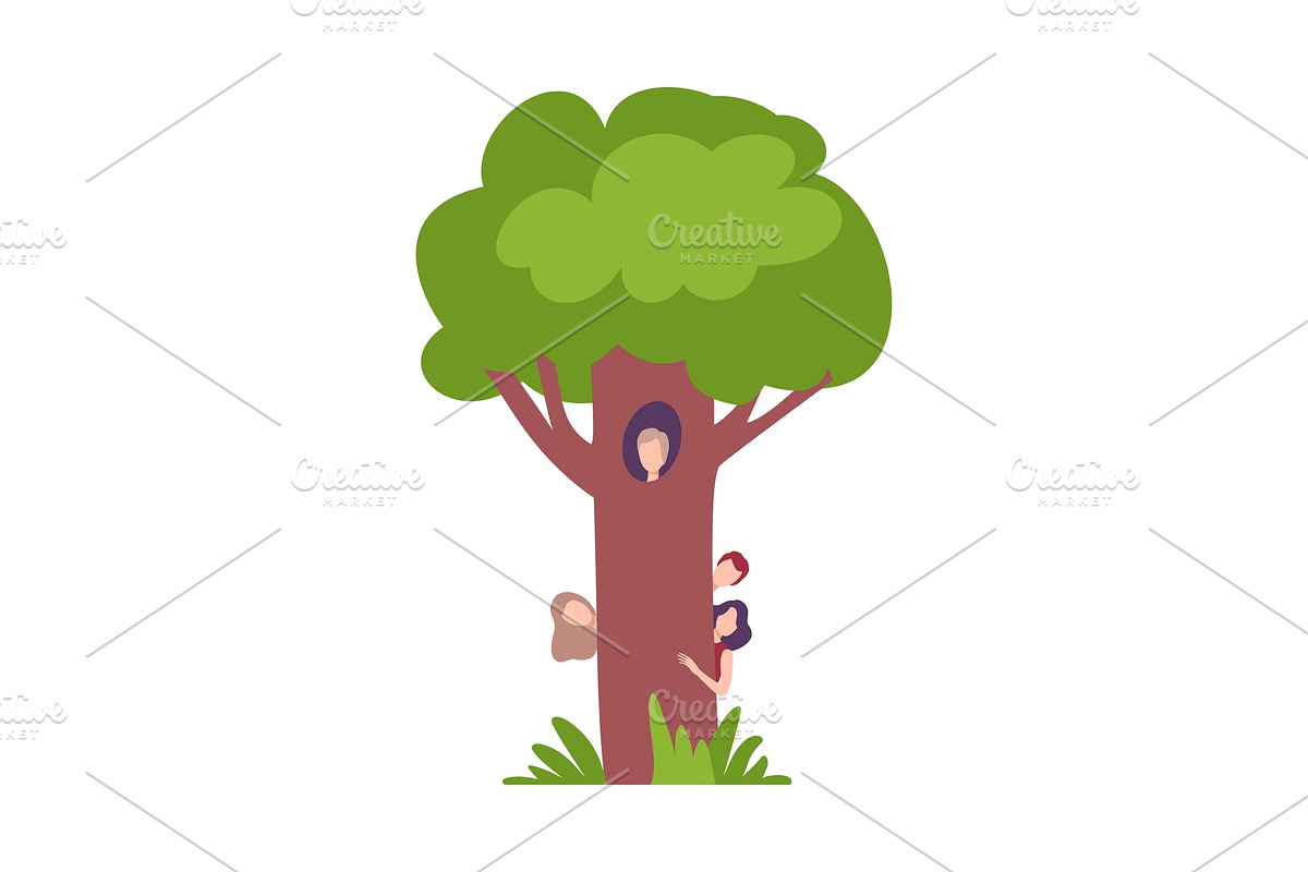 People Hiding Behind Green Tree in Illustrations - product preview 8