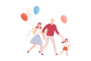 Happy Family Walking with Balloons