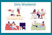 Girls weekend flat illustrations set