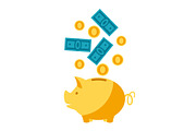 Illustration of piggy bank and money