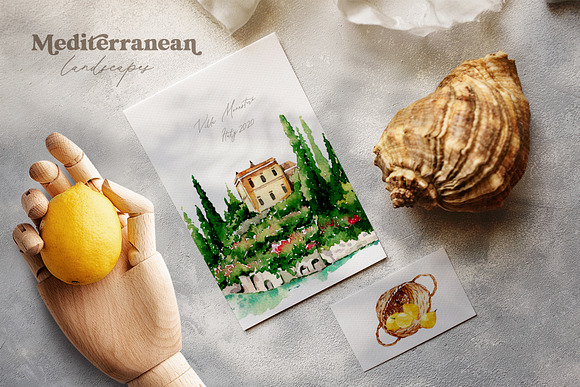 Mediterranean Watercolor Set in Illustrations - product preview 8
