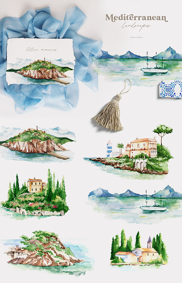 Mediterranean Watercolor Set in Illustrations - product preview 14