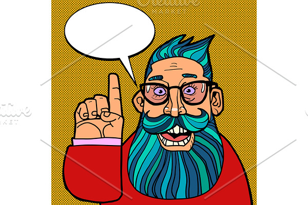 a hipster man points a gesture
