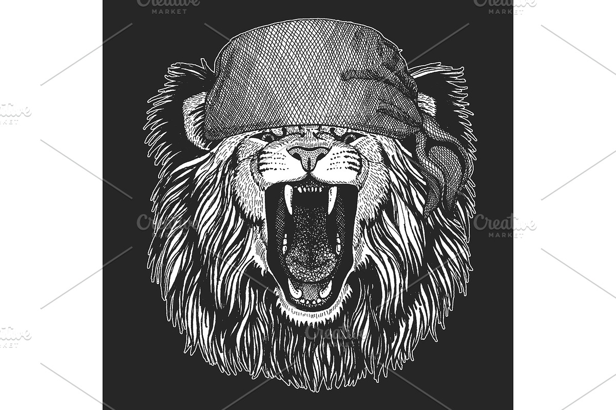 Lion. Bandana. Biker, pirate. Wild in Illustrations - product preview 8