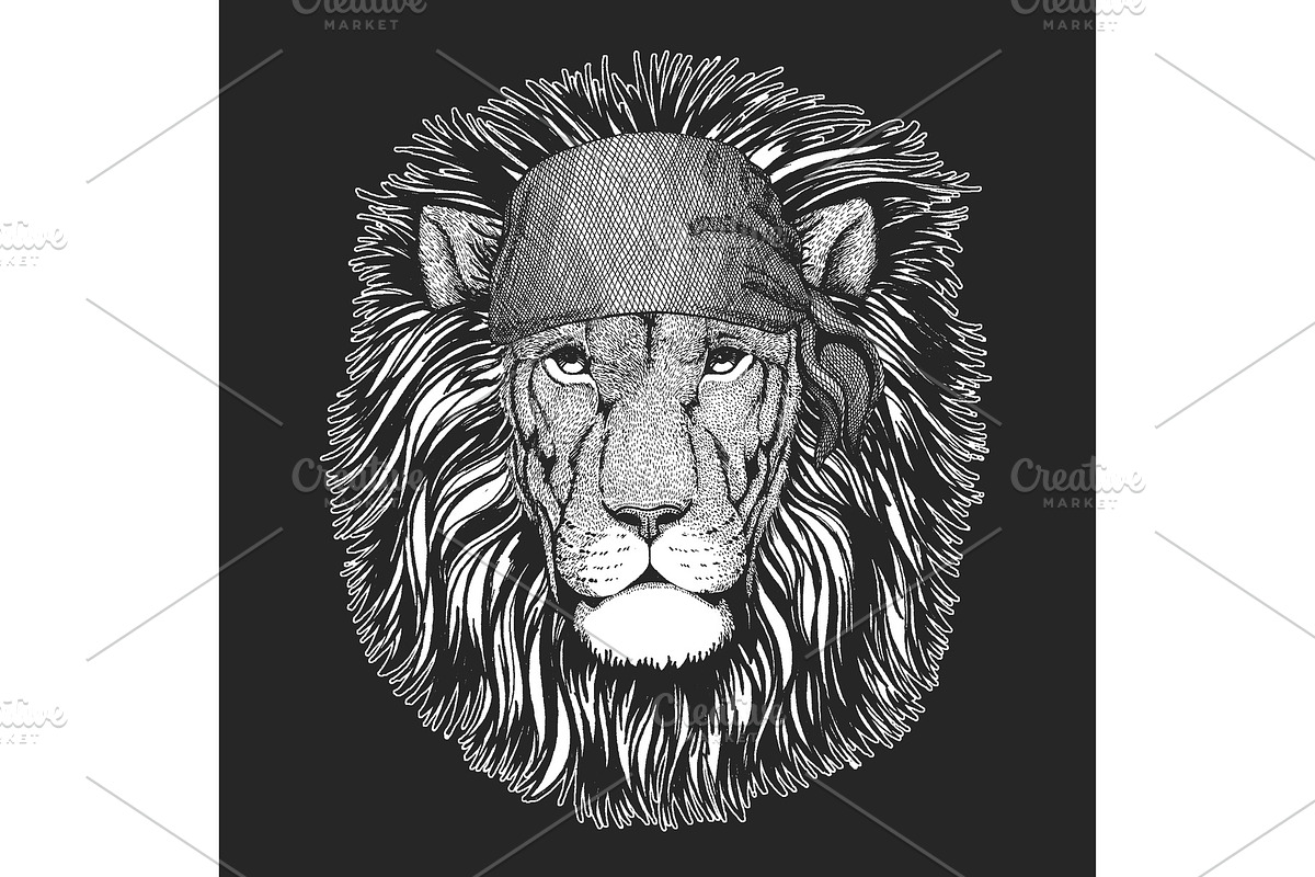 Lion. Bandana. Biker, pirate. Wild in Illustrations - product preview 8