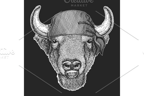 Buffalo, bison, bull head. Bandana