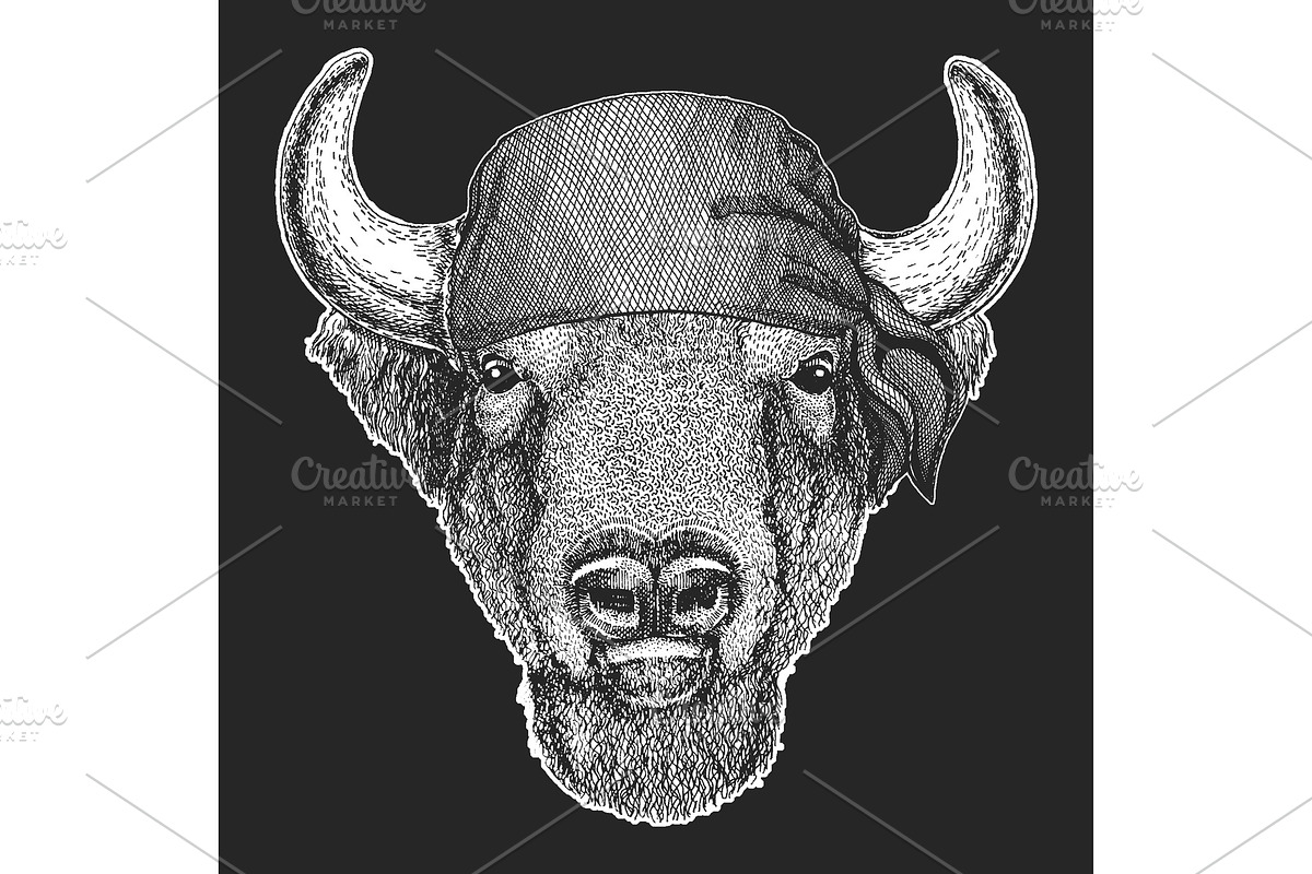 Buffalo, bison, bull head. Bandana in Illustrations - product preview 8