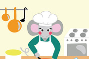 Rat or mouse, cooks muffins, vector