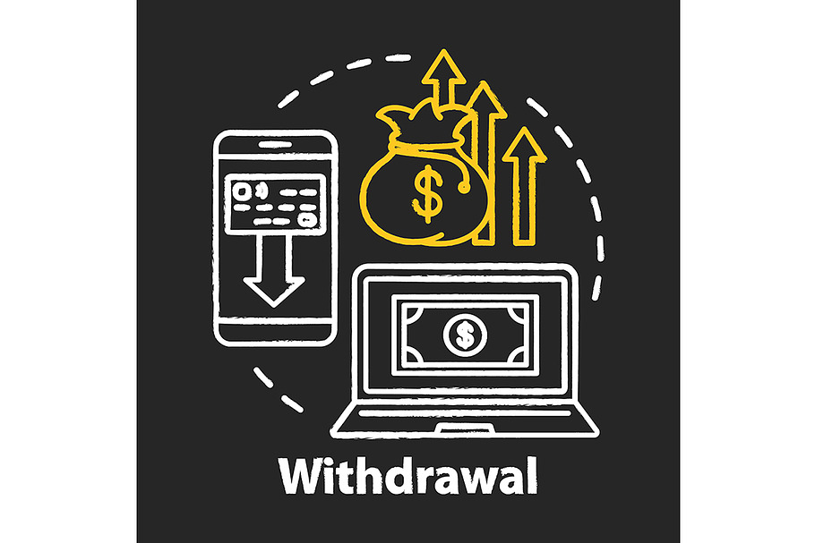 Money withdrawal chalk concept icon