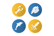 Ocean animals glyph icons set