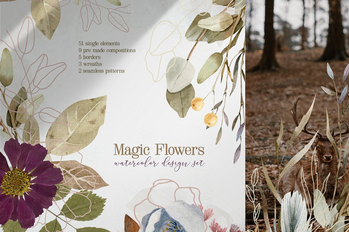 Magic Flowers - watercolor collectio in Objects - product preview 8