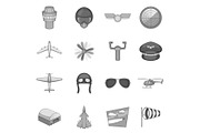 Aviation icons set, monochrome style