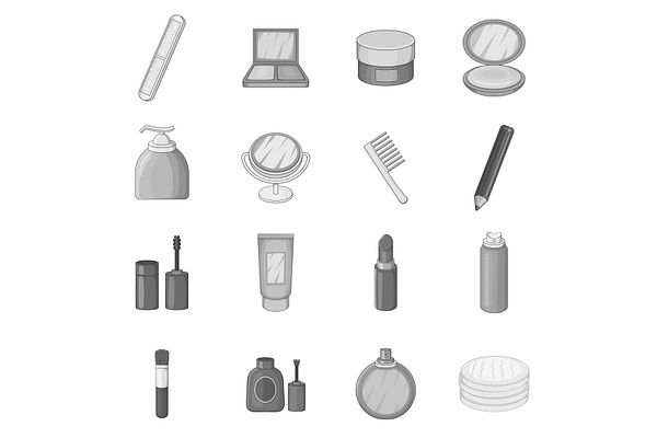 Cosmetics items icons set