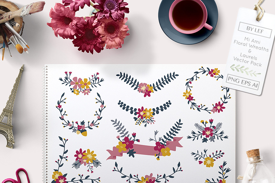 Flower Vector Banners and Laurels