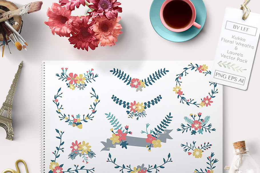Vector Floral Wreaths and Banners