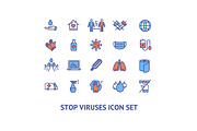 Viruse Stop Thin Line Icon Set.