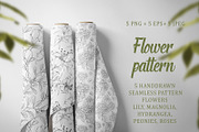 Five Handdrawn Flower Patterns