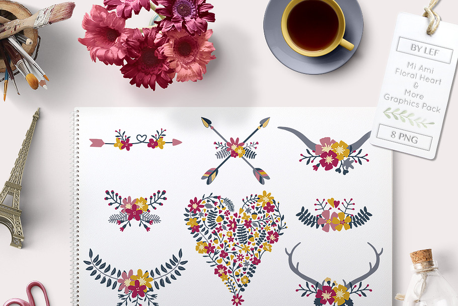 Floral Heart Graphics Horns & Arrows