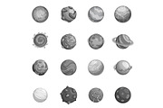 Fantastic planets icons set