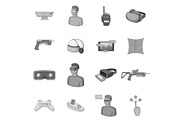 Virtual reality icons set monochrome
