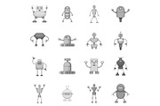 Robot icons set monochrome