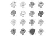 Human mind head icons set monochrome