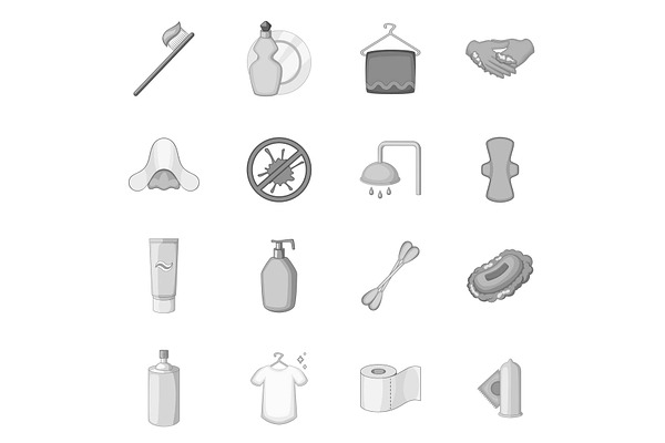 Hygiene icons set monochrome
