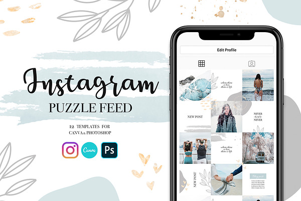 Instagram Feed Puzzle Template Blue
