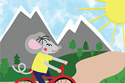 Rat or mouse rides bicycle, vector