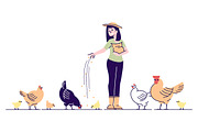Female farmer feeding chickens