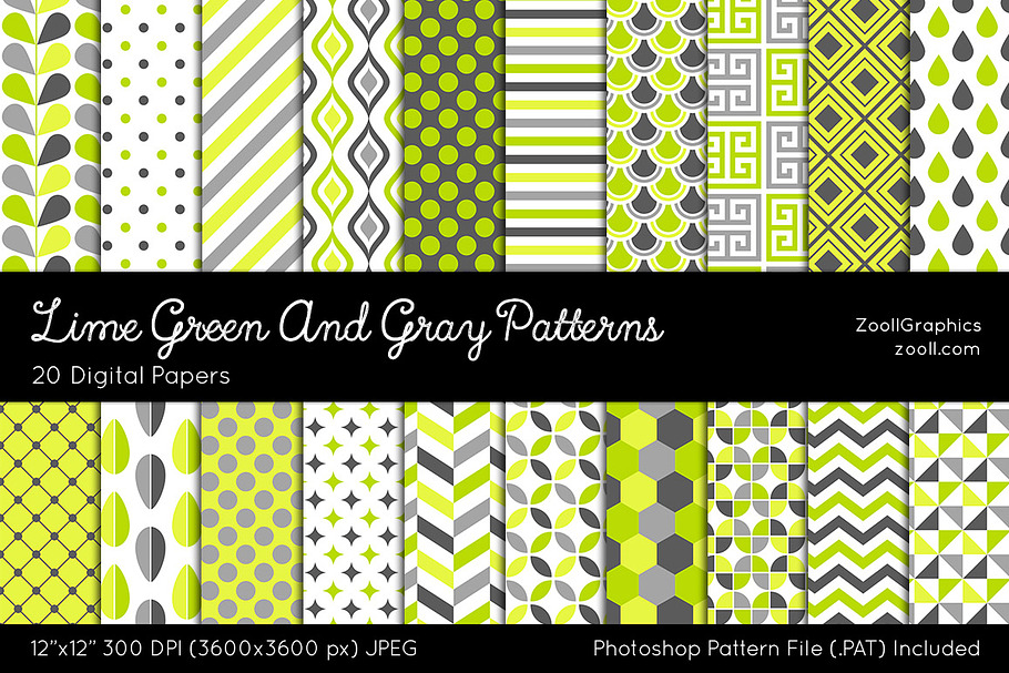 Lime Green And Gray Digital Papers in Patterns - product preview 8