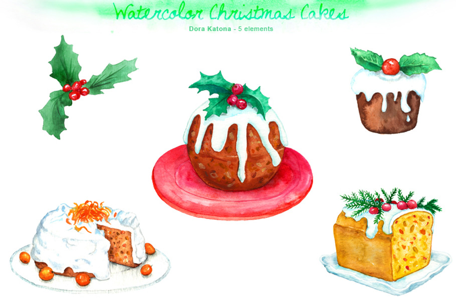 Watercolor Christmas Cake