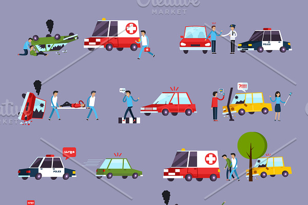 Road accident icons set