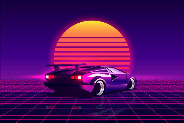 80s supercar. Synthwave, vaporwave