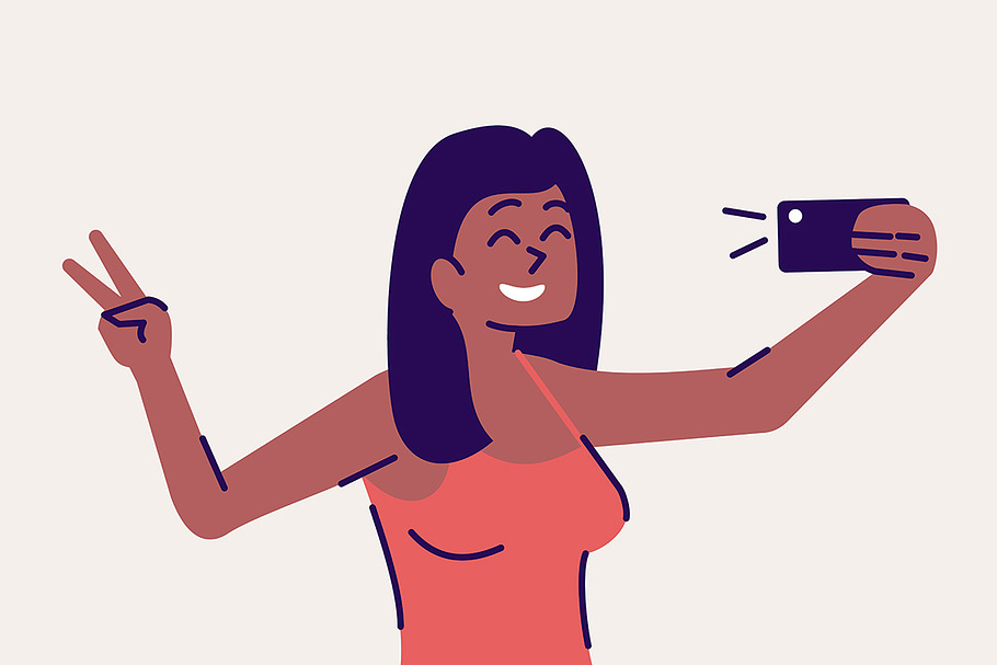 Selfie pose flat vector illustration in Illustrations - product preview 8