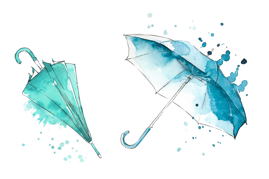 Watercolor Umbrellas illustration in Illustrations - product preview 8