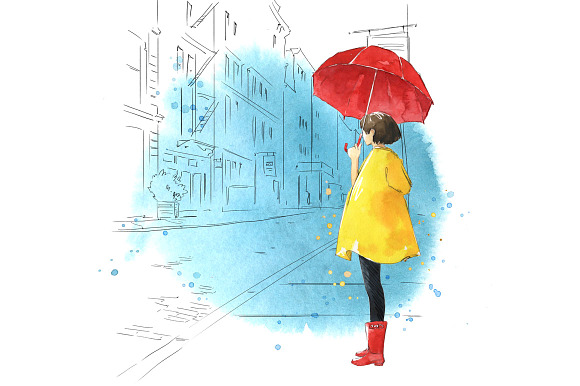 Watercolor Umbrellas illustration in Illustrations - product preview 2