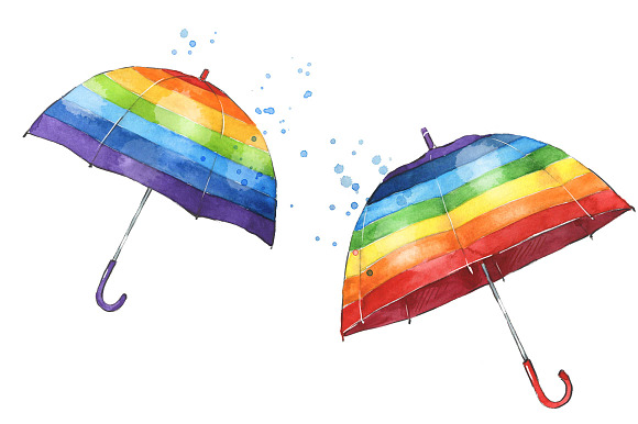 Watercolor Umbrellas illustration in Illustrations - product preview 3