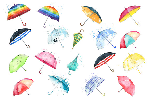 Watercolor Umbrellas illustration in Illustrations - product preview 4