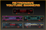 Retro-wave 80's YouTube Banner set
