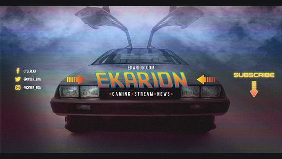 Retro-wave 80's YouTube Banner set in YouTube Templates - product preview 5