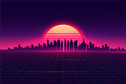 Synthwave retrowave night cityscape