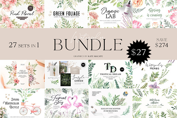 Floral bundle | Watercolor SALE in Illustrations - product preview 27