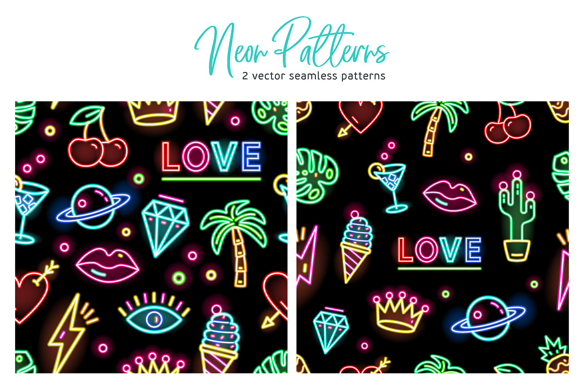 Neon seamless patterns in Illustrations - product preview 8