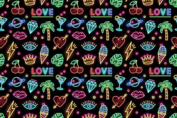 Neon seamless patterns in Illustrations - product preview 1