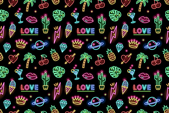 Neon seamless patterns in Illustrations - product preview 2