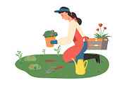 Woman Gardening, Lady with Flowers