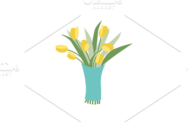 Yellow Tulip in Blue Wrapping