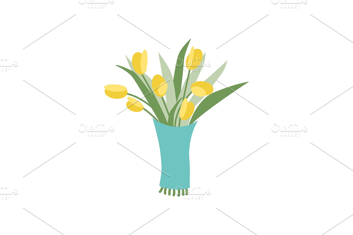 Yellow Tulip in Blue Wrapping in Illustrations - product preview 8